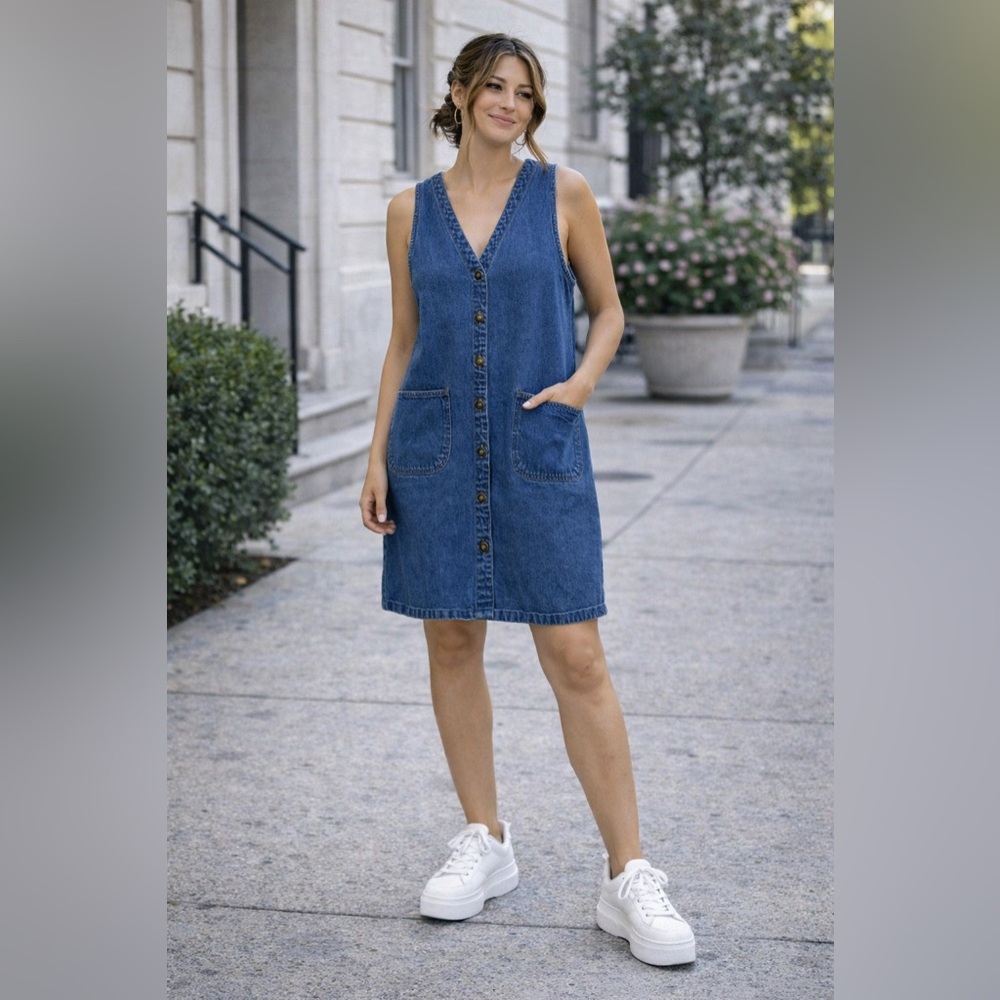 Vintage Denim Blue Sleeveless Dress - Picture 1 of 3